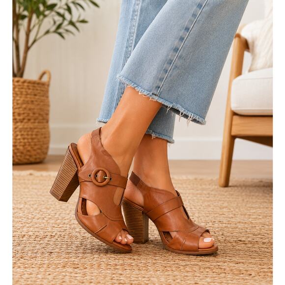 Lucky Brand Shoes - Lucky Brand Tan Leather Platform Heels Sandals Women’s 8.5 Boho